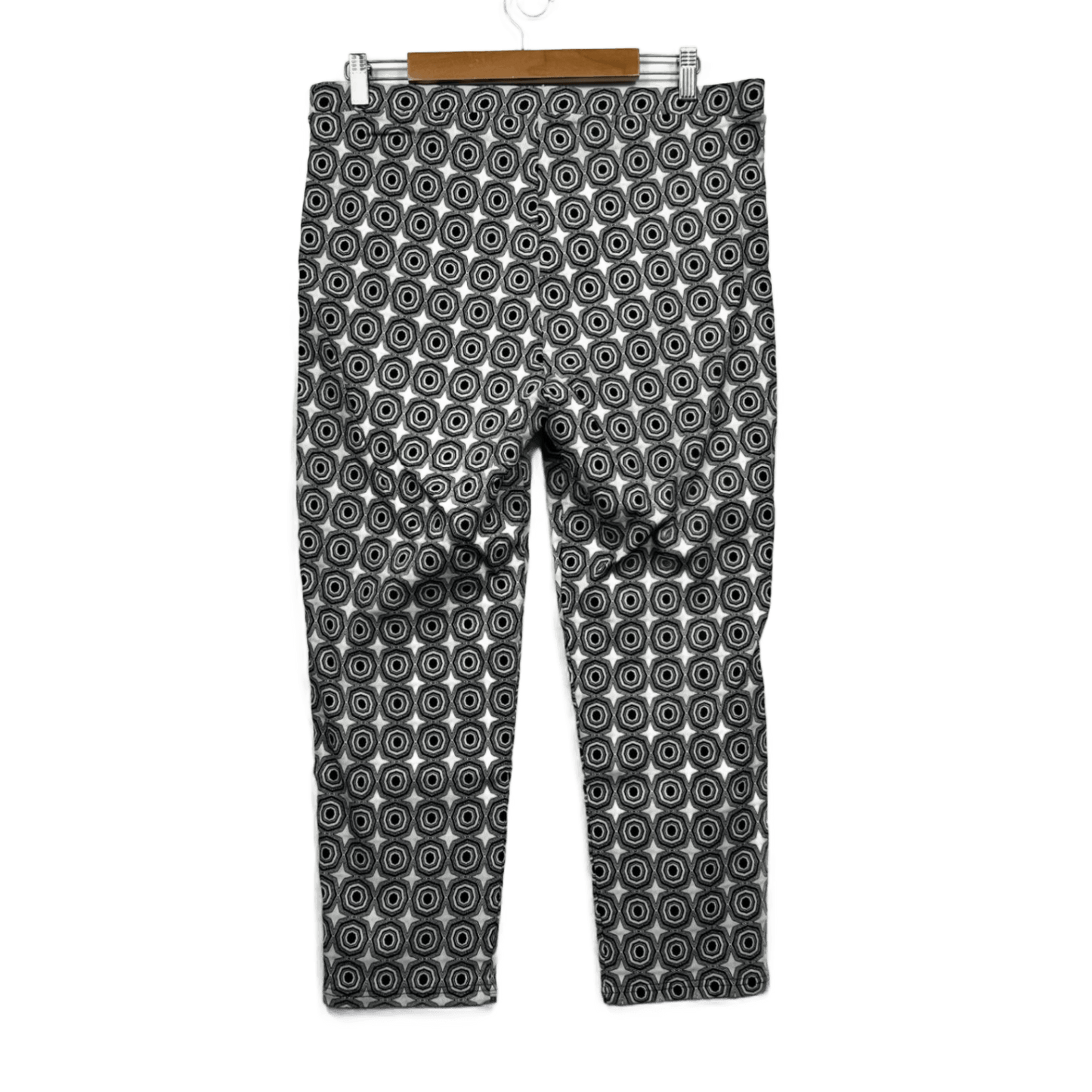 Noni B Women's Black White Pull On Geometric Patterned Trousers Pants Size 14 Viscose