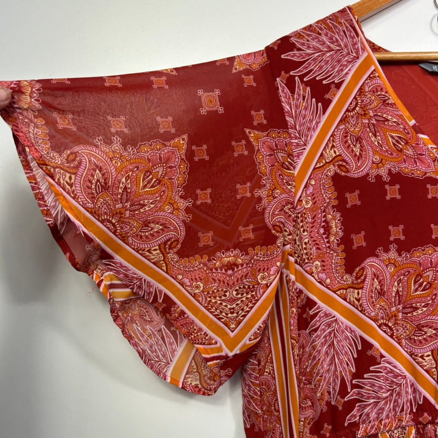 Katies Short Sleeve Maxi Dress Size 20 Orange Patchwork Print Lined Cocktail