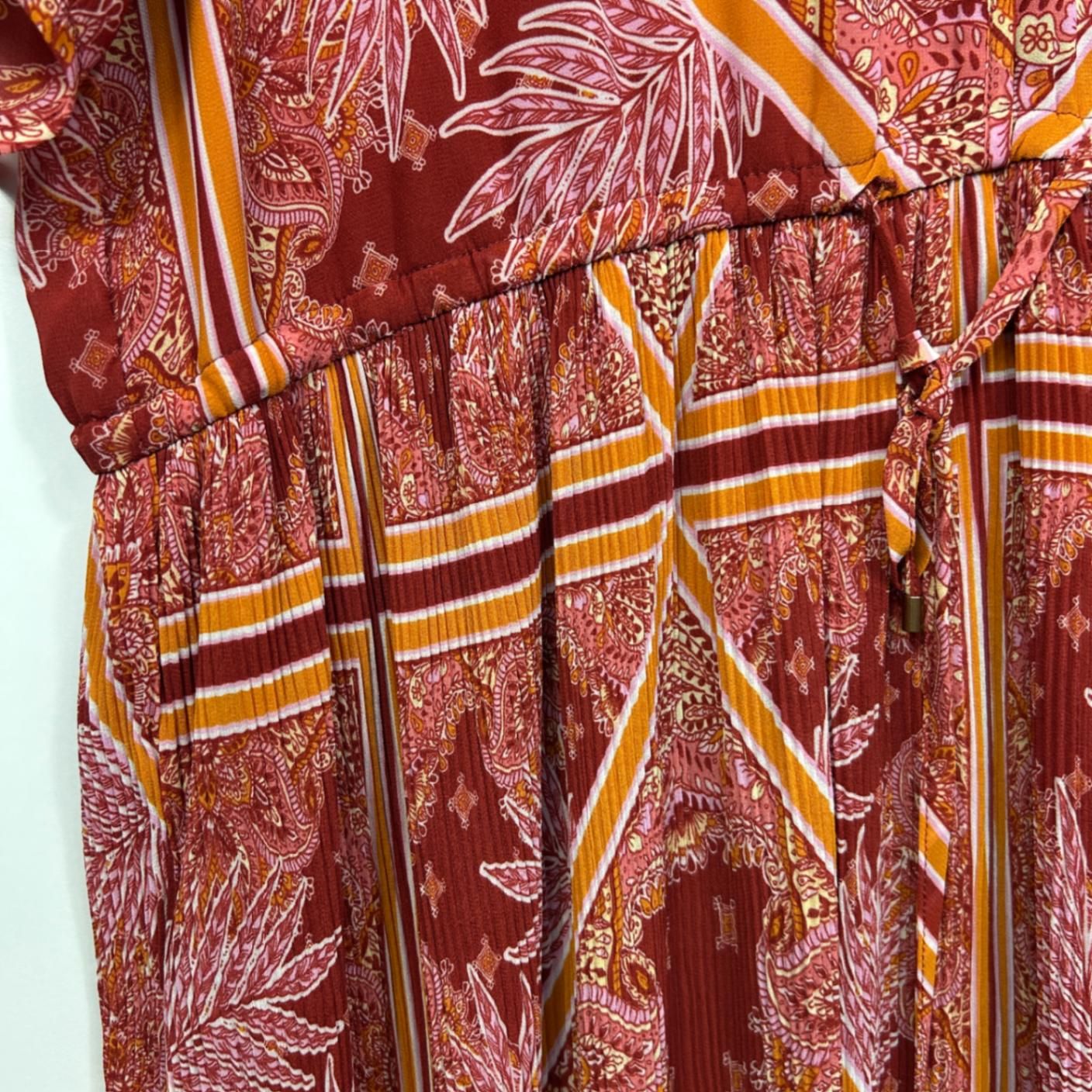 Katies Short Sleeve Maxi Dress Size 20 Orange Patchwork Print Lined Cocktail