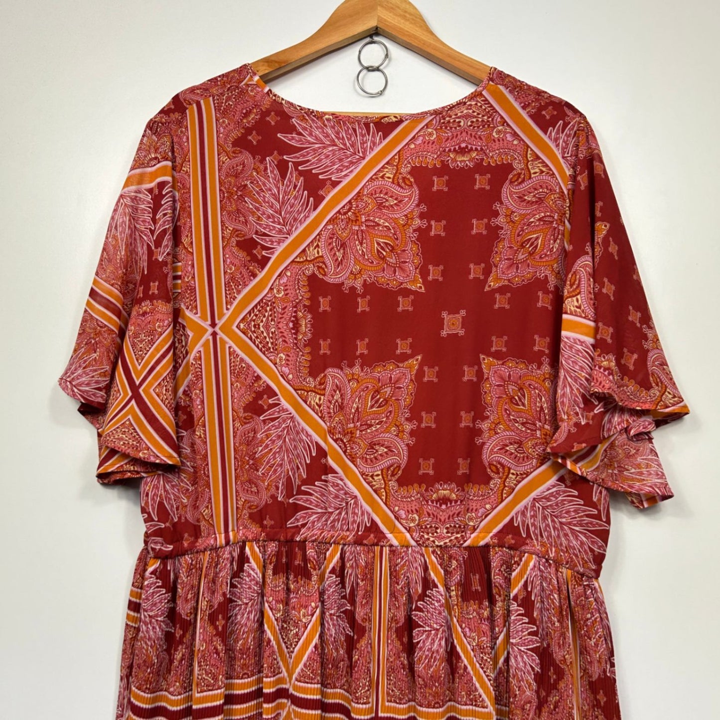 Katies Short Sleeve Maxi Dress Size 20 Orange Patchwork Print Lined Cocktail