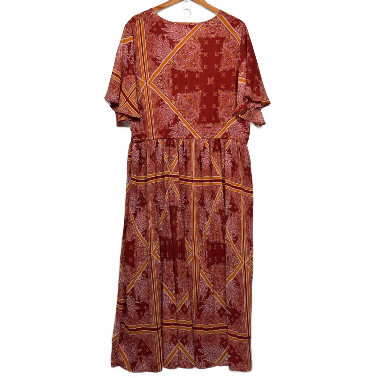 Katies Short Sleeve Maxi Dress Size 20 Orange Patchwork Print Lined Cocktail