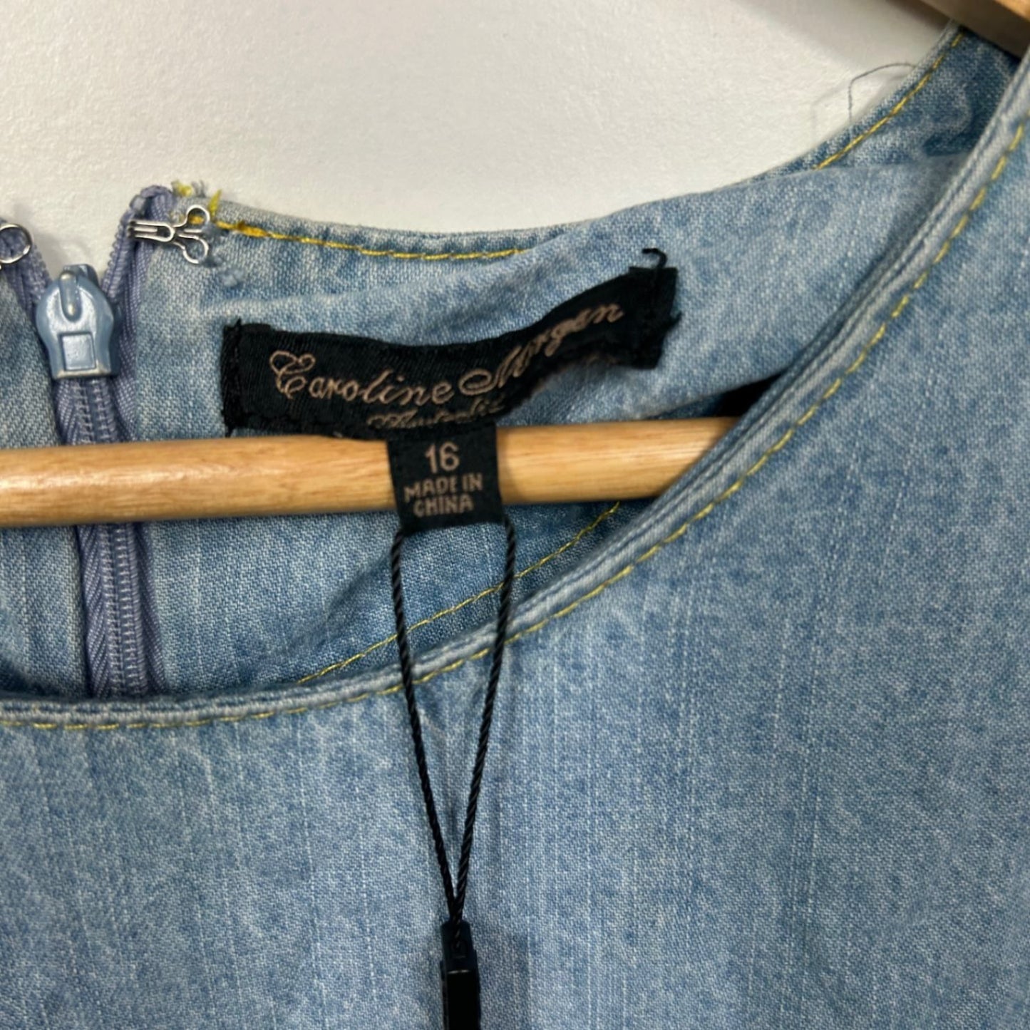 New Caroline Morgan Denim Dress Size 16 3/4 Sleeve Blue Fitted