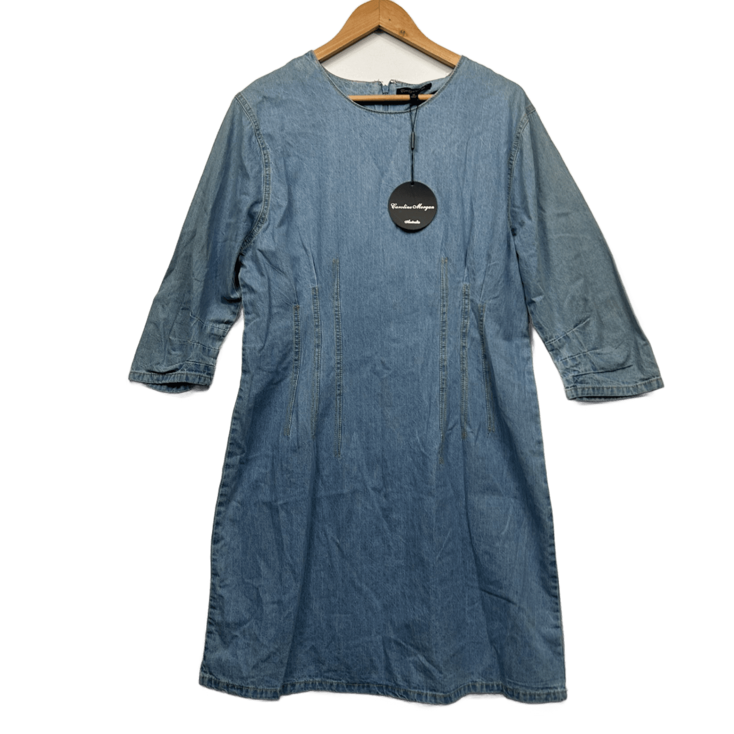 New Caroline Morgan Denim Dress Size 16 3/4 Sleeve Blue Fitted