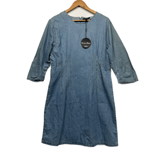 New Caroline Morgan Denim Dress Size 16 3/4 Sleeve Blue Fitted