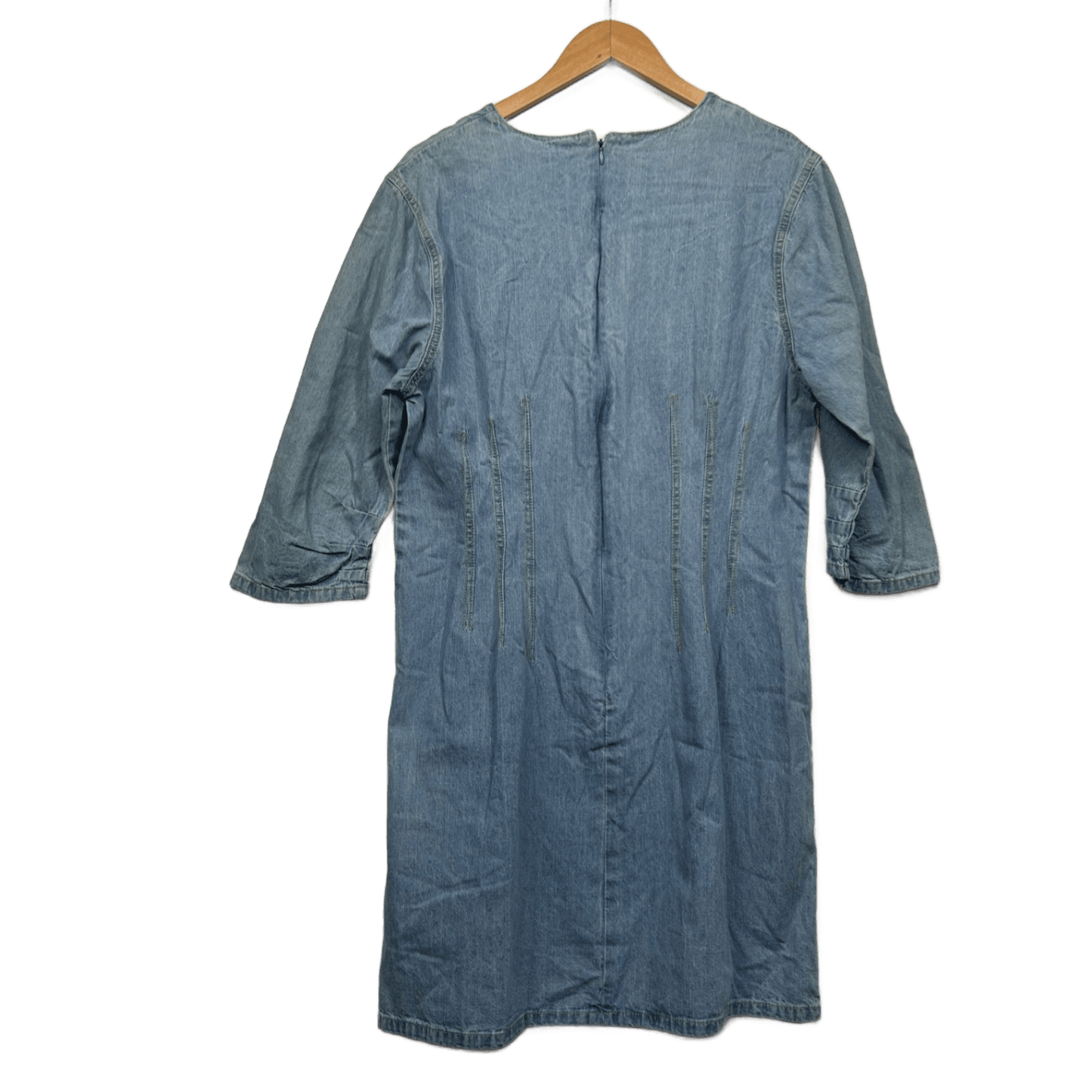 New Caroline Morgan Denim Dress Size 16 3/4 Sleeve Blue Fitted