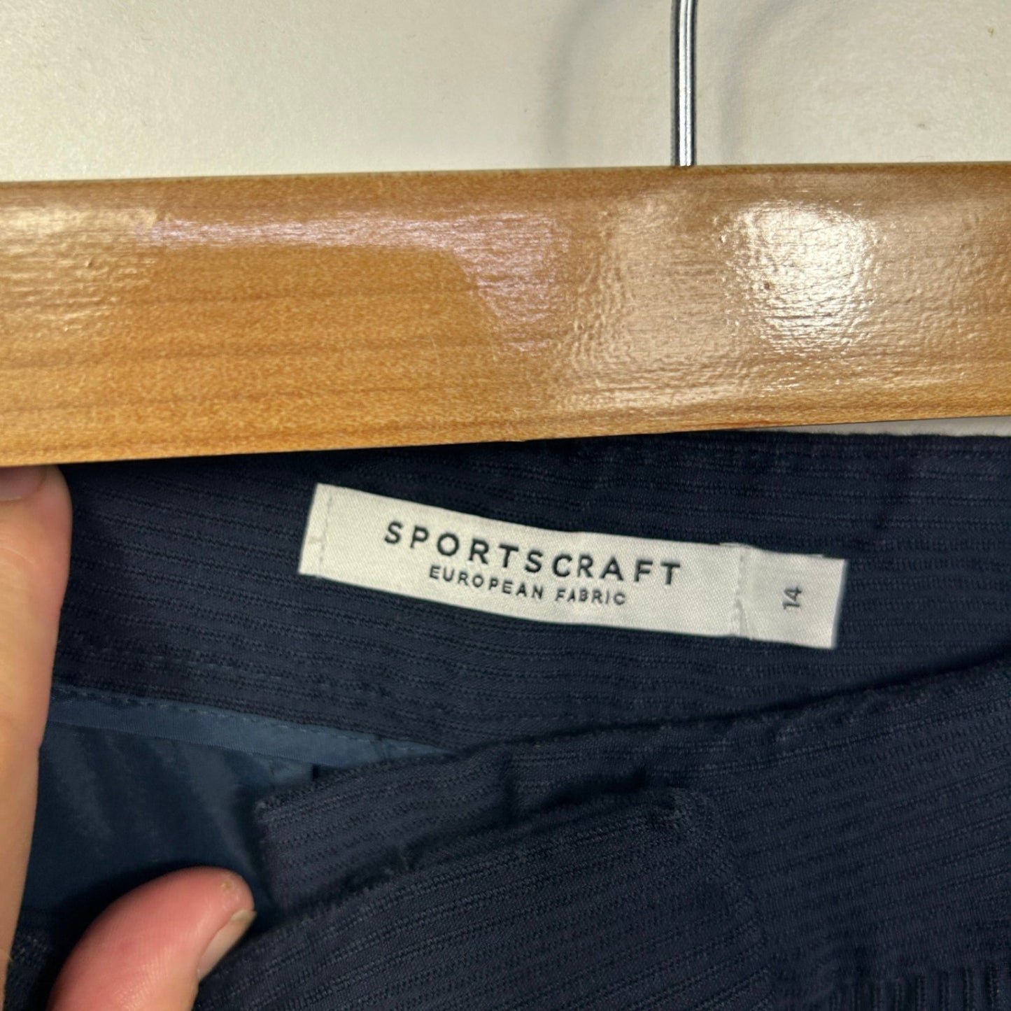 Sportscraft European Fabric Navy Tapered Trousers Pants Pockets Cotton Size 14