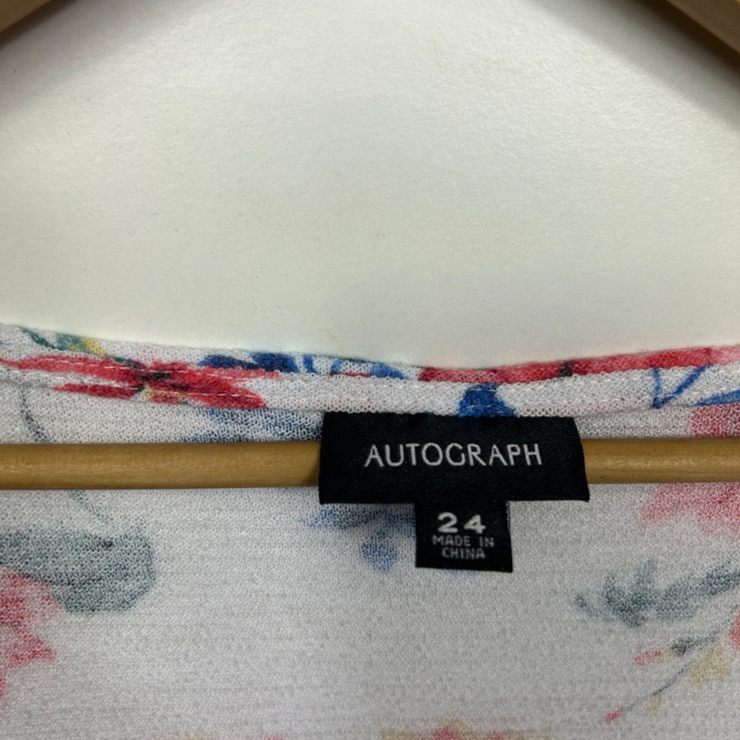 Autograph Top Size 24 White Floral Short Sleeve Viscose Blend