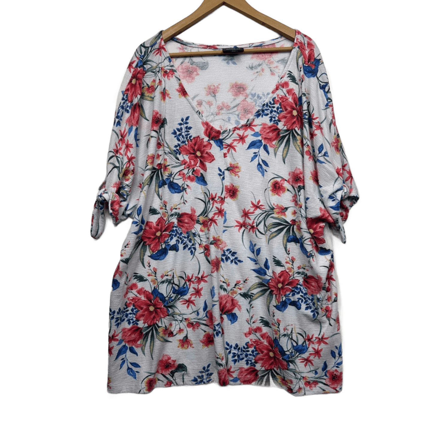 Autograph Top Size 24 White Floral Short Sleeve Viscose Blend
