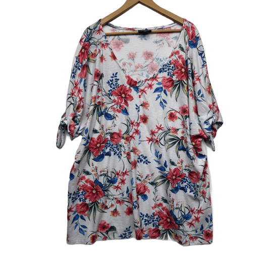 Autograph Top Size 24 White Floral Short Sleeve Viscose Blend