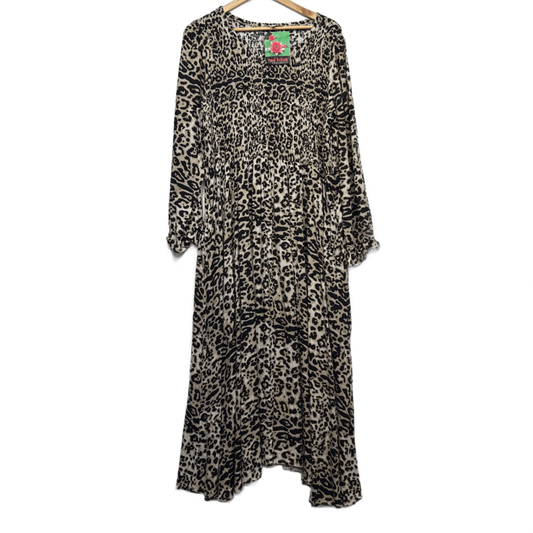 New Red Lotus Maxi Dress Size 16 XL Long Sleeve Animal Print Pockets