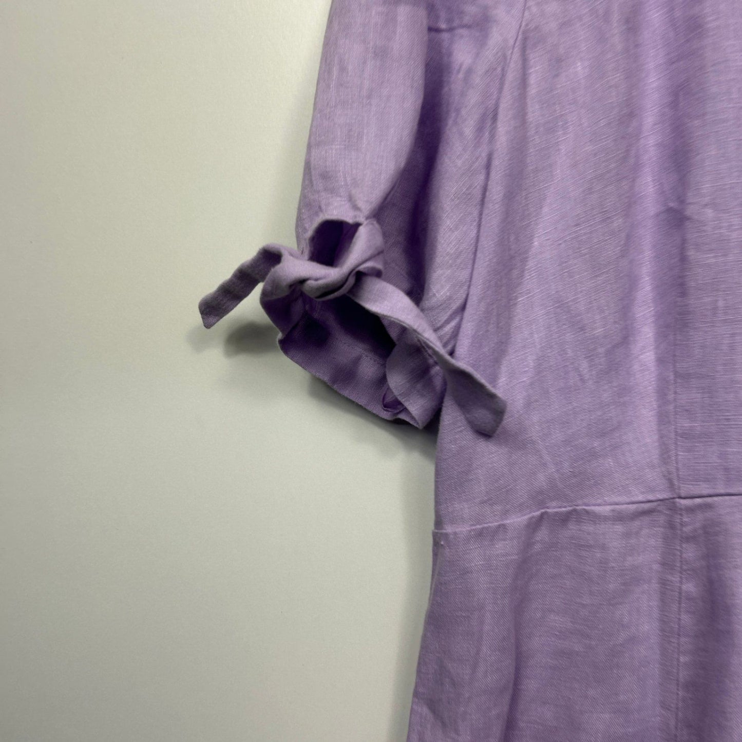 Jacqui E Midi Linen Dress Size 14 Lavender Short Sleeve Button Up