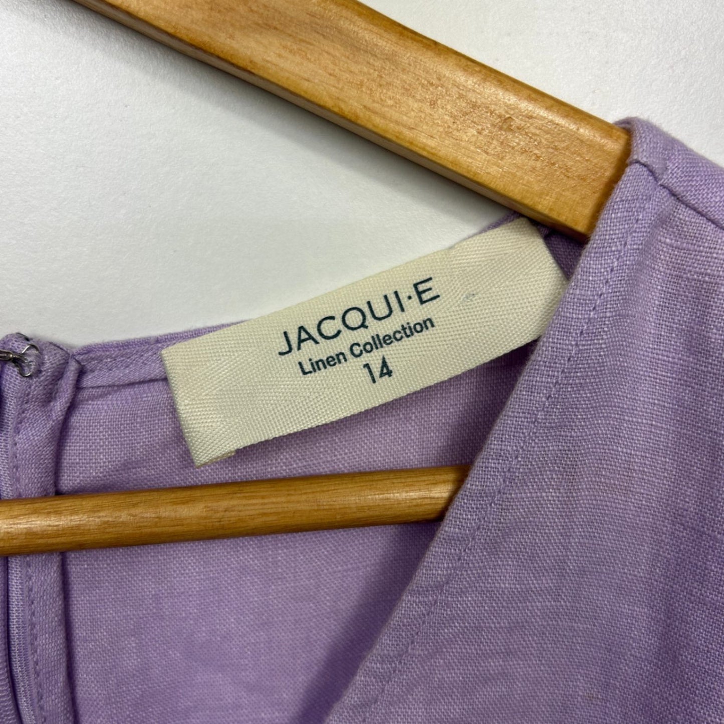 Jacqui E Midi Linen Dress Size 14 Lavender Short Sleeve Button Up