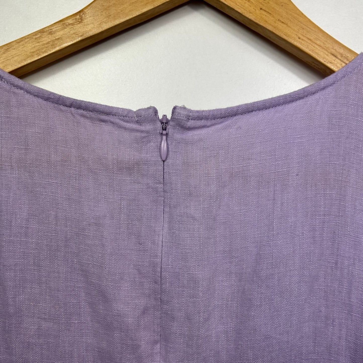 Jacqui E Midi Linen Dress Size 14 Lavender Short Sleeve Button Up