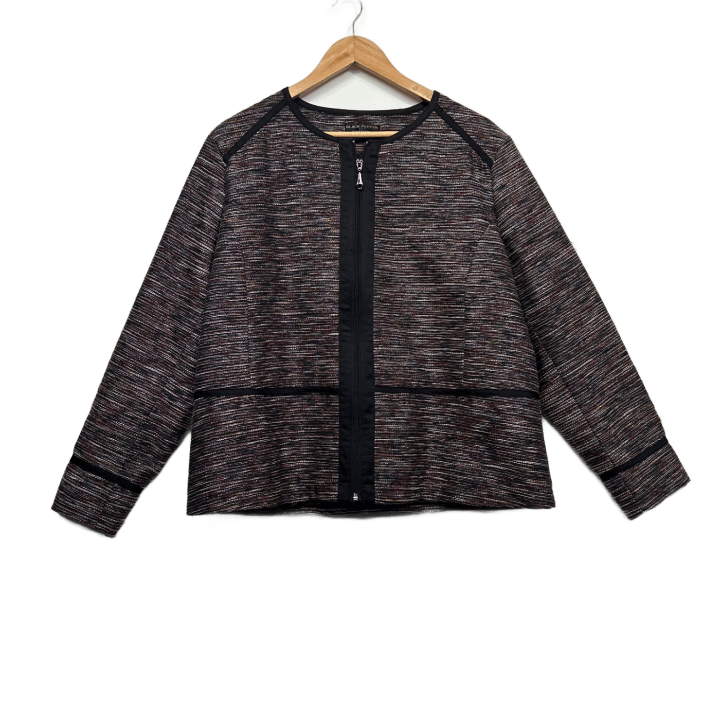 Black Pepper Blazer Jacket Size 20 Long Sleeve Textured Full Zip Up Cocktail