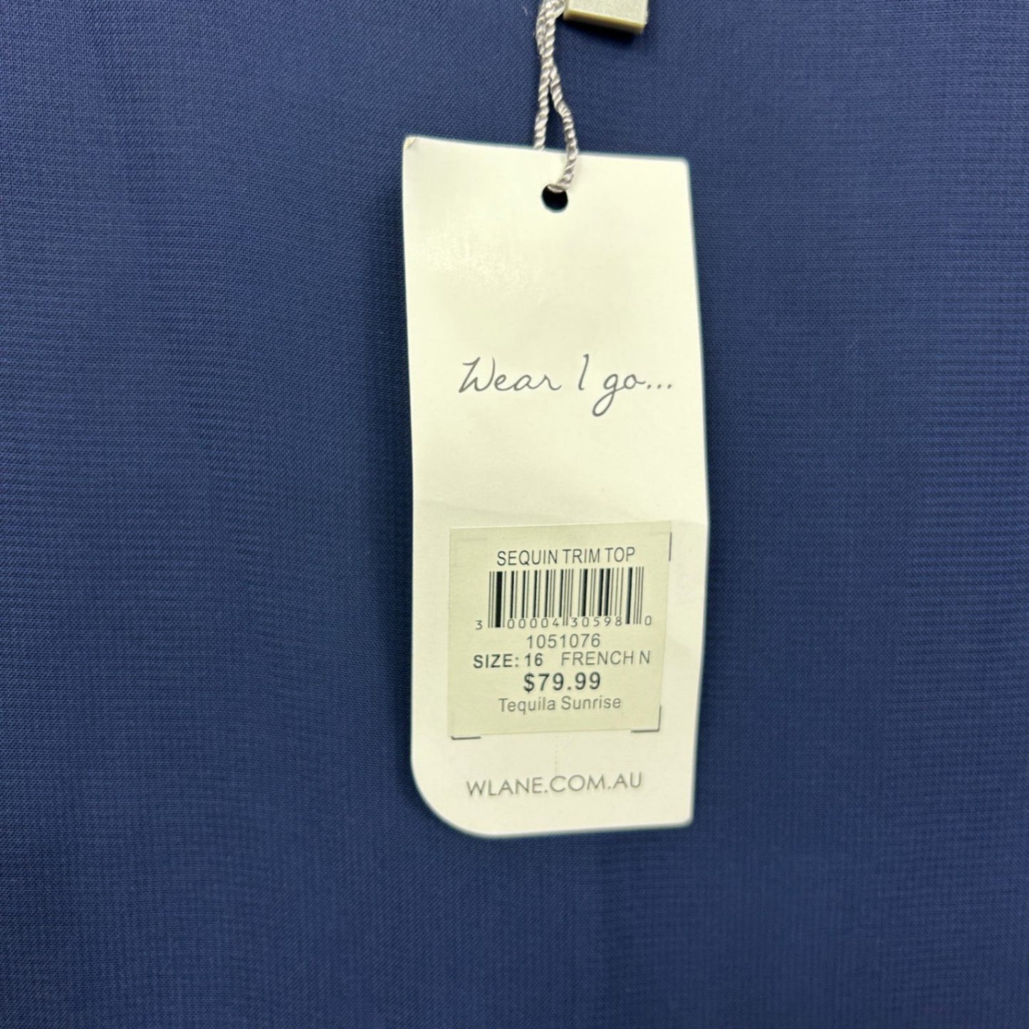 New W Lane Navy Blue Round Neck Sequin Trim Sleeveless Top Blouse Size 16