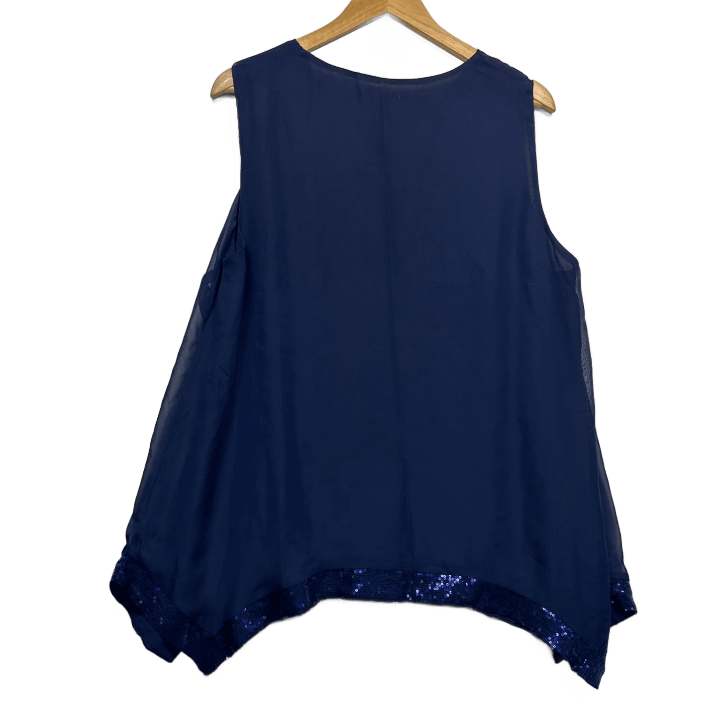 New W Lane Navy Blue Round Neck Sequin Trim Sleeveless Top Blouse Size 16