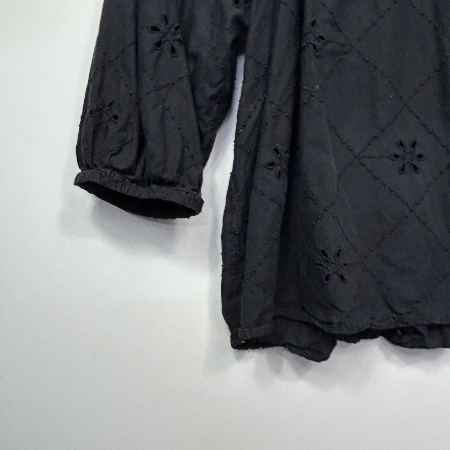 Anko Embroidered Peasant Top Size 16 Black 3/4 Sleeve 100% Cotton