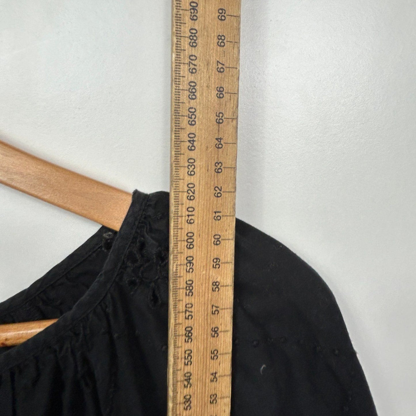 Anko Embroidered Peasant Top Size 16 Black 3/4 Sleeve 100% Cotton