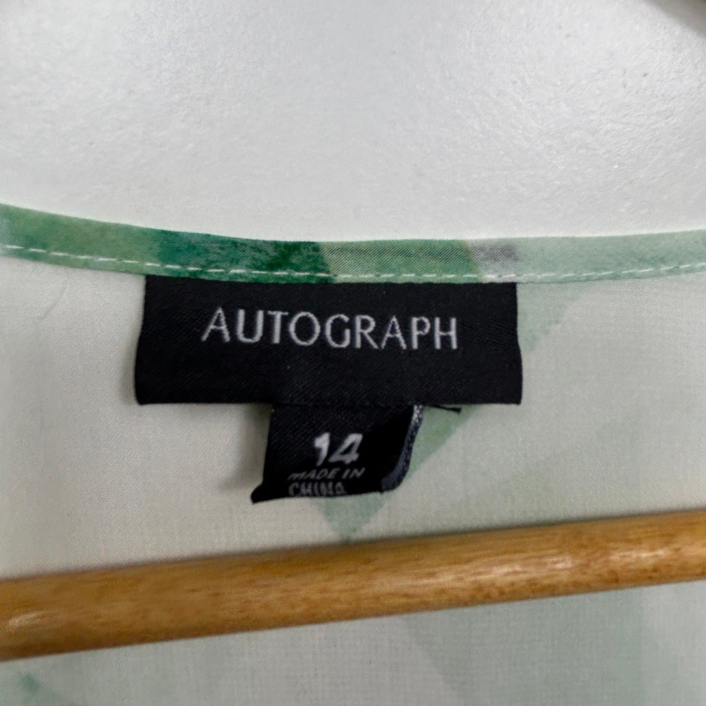 Autograph Sheer Top Layer Dress Size 14 Short Sleeve Green