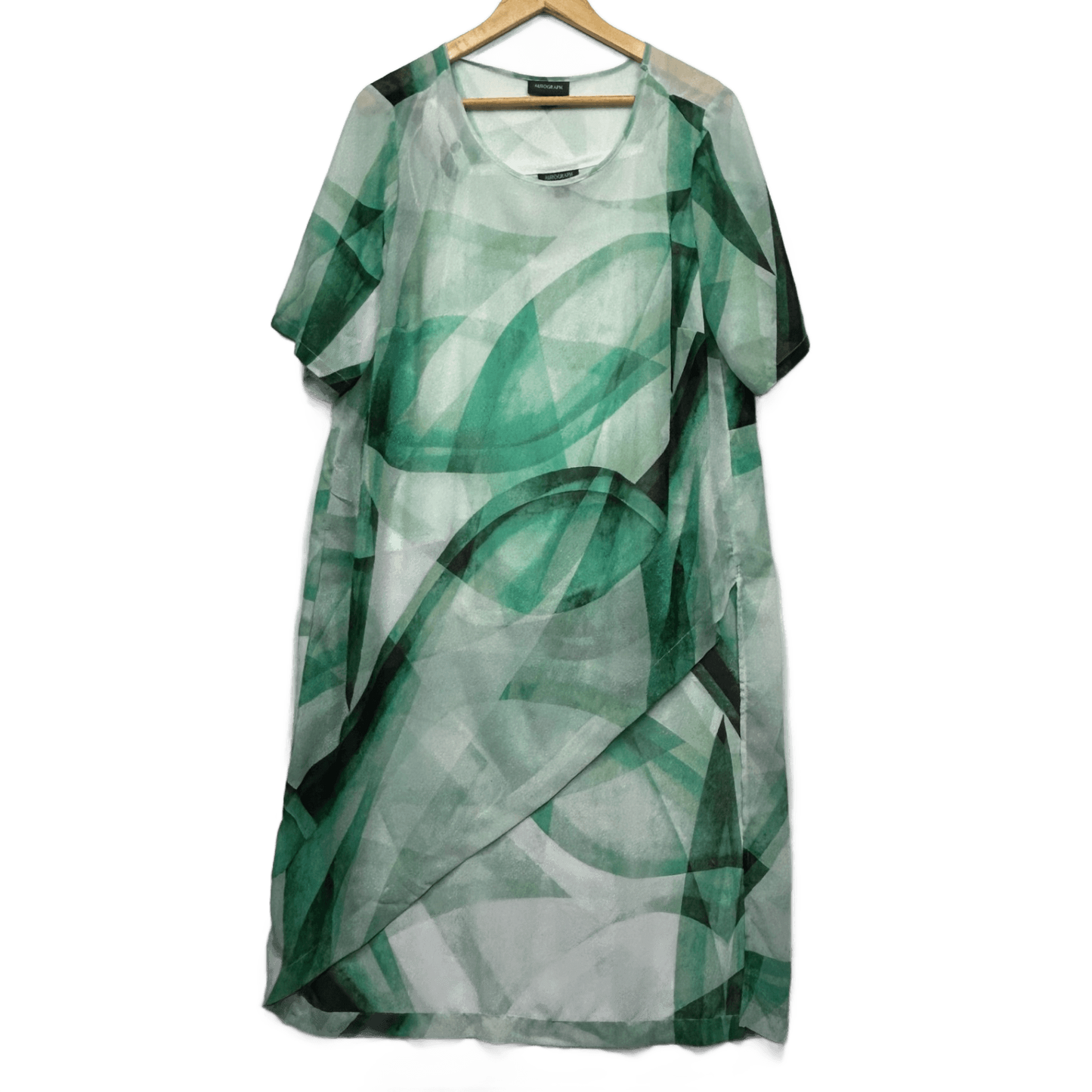 Autograph Sheer Top Layer Dress Size 14 Short Sleeve Green