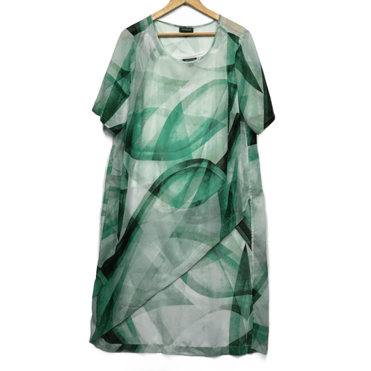 Autograph Sheer Top Layer Dress Size 14 Short Sleeve Green