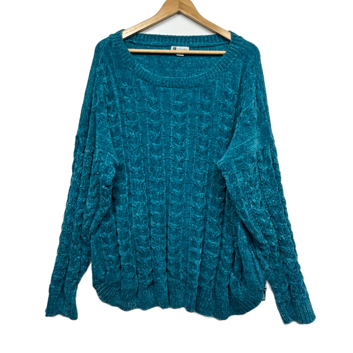 Rockmans Chenille Cable Knit Jumper Size 16 18 Teal Soft Cozy Sweater