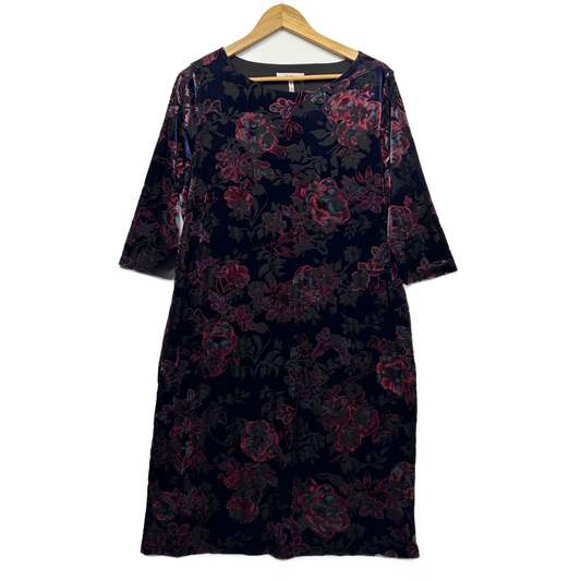 Millers Shift Velvet Dress Size 16 Multicoloured Floral 3/4 Sleeve Knee Length