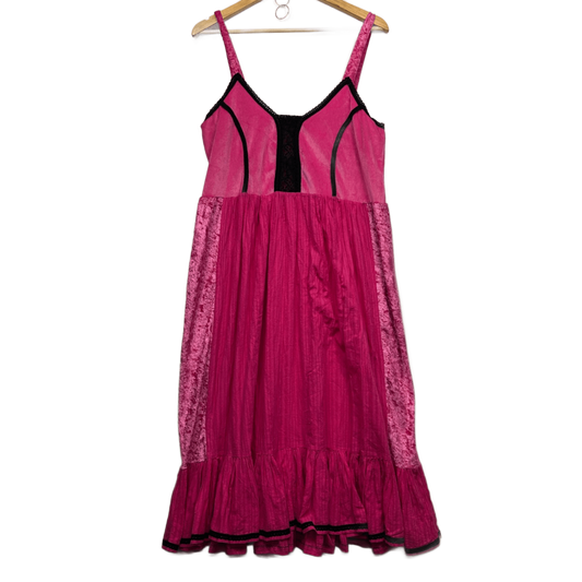 Boho Y2K Pink Velvet Panel Maxi Dress Size 16 - 18 Fairycore Whimsigoth Festival