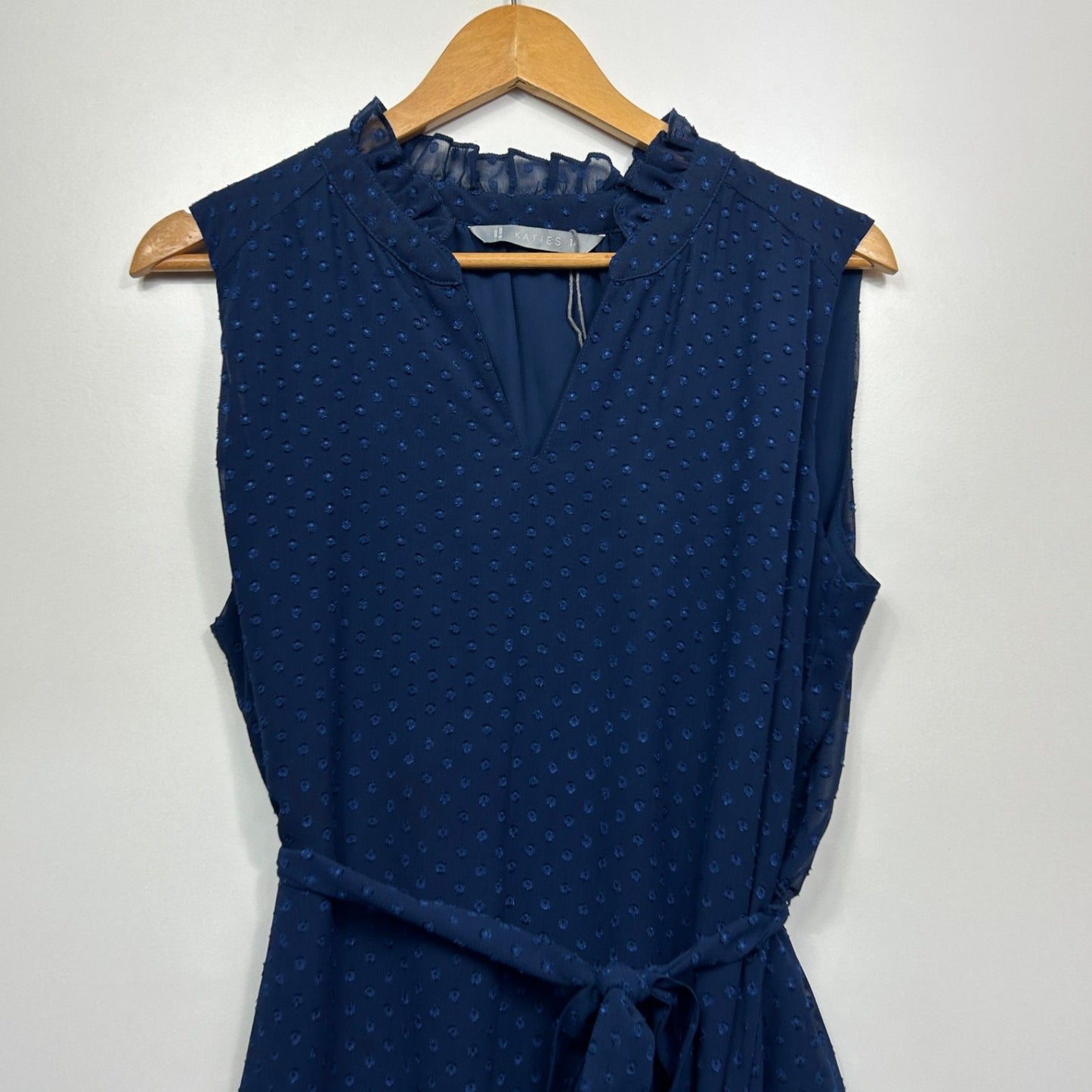 Katies Midi Sleeveless Dress Size 14 Belted Ruffle Neck