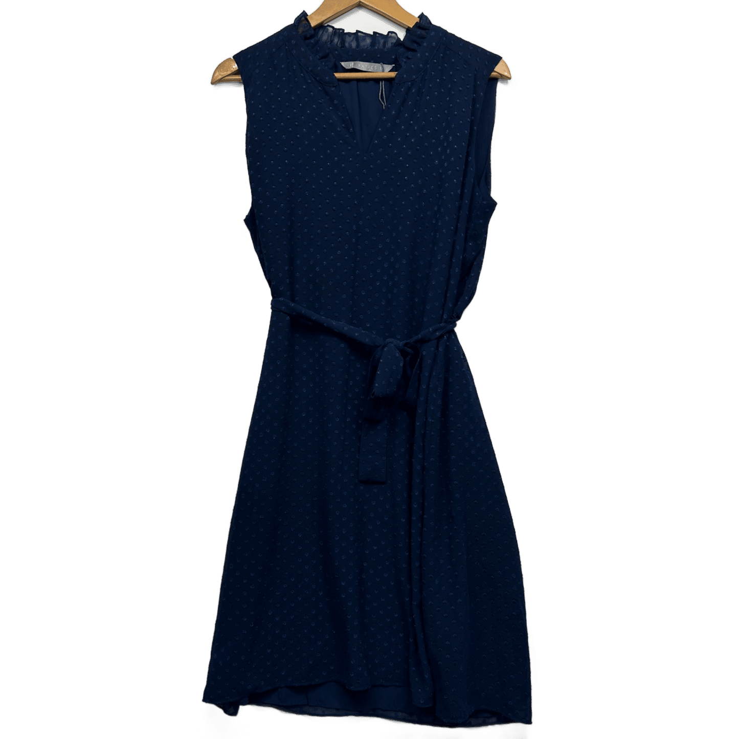 Katies Midi Sleeveless Dress Size 14 Belted Ruffle Neck