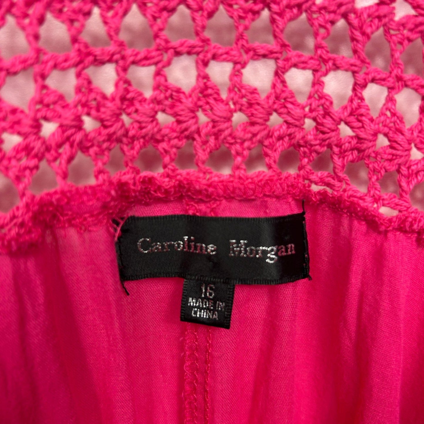 Caroline Morgan Sleeveless Boho Dress Size 16 Pink Asymmetric Hem Crochet Trim