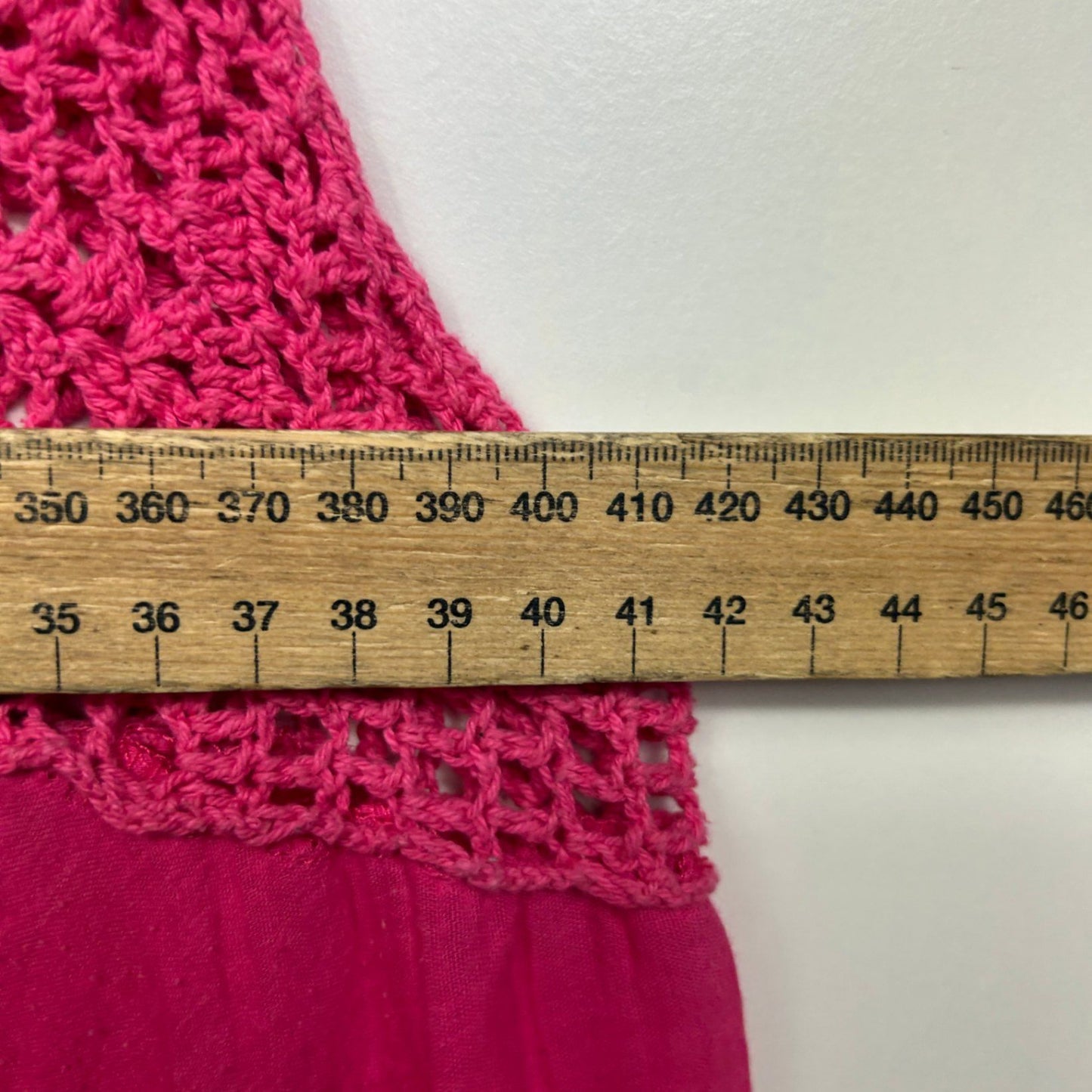 Caroline Morgan Sleeveless Boho Dress Size 16 Pink Asymmetric Hem Crochet Trim