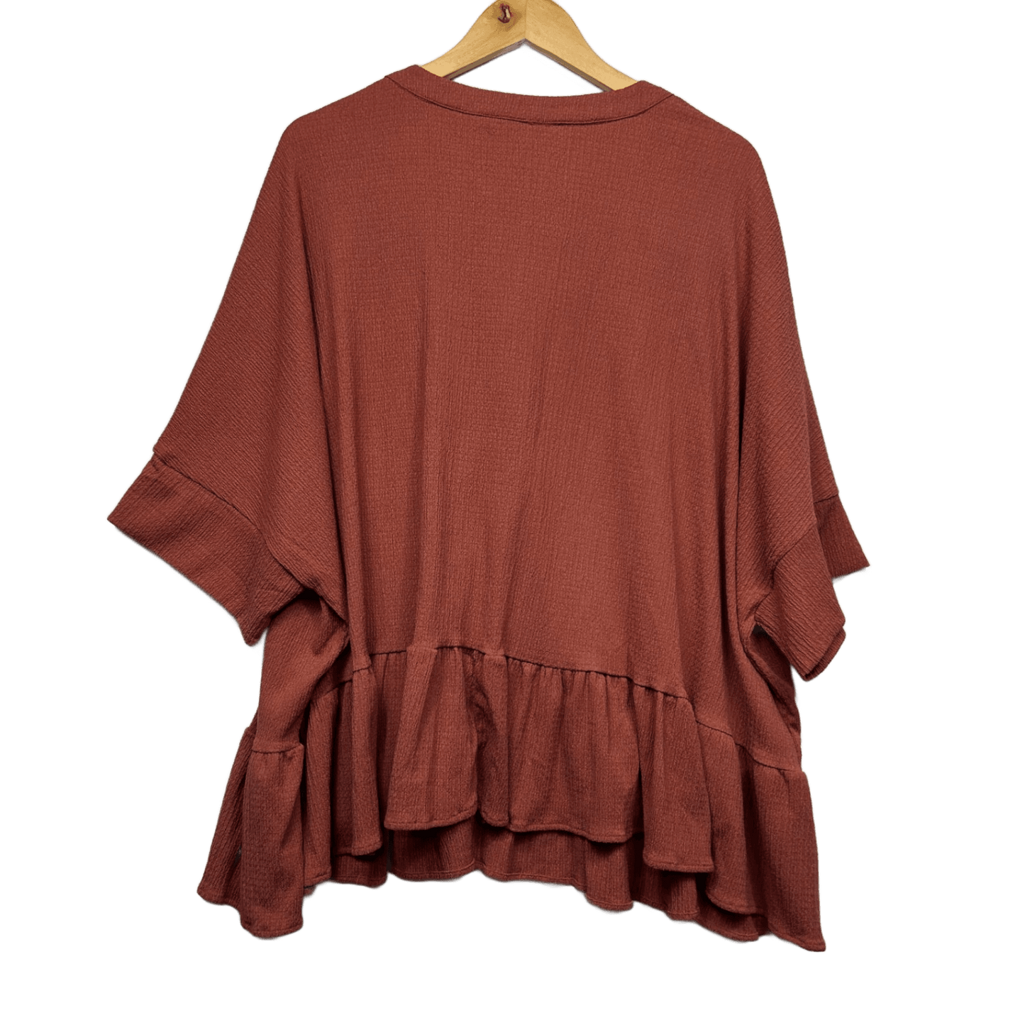 Beme Rust Brown 3/4 Sleeve Lace Up Casual Blouse Size 14 Plus XS