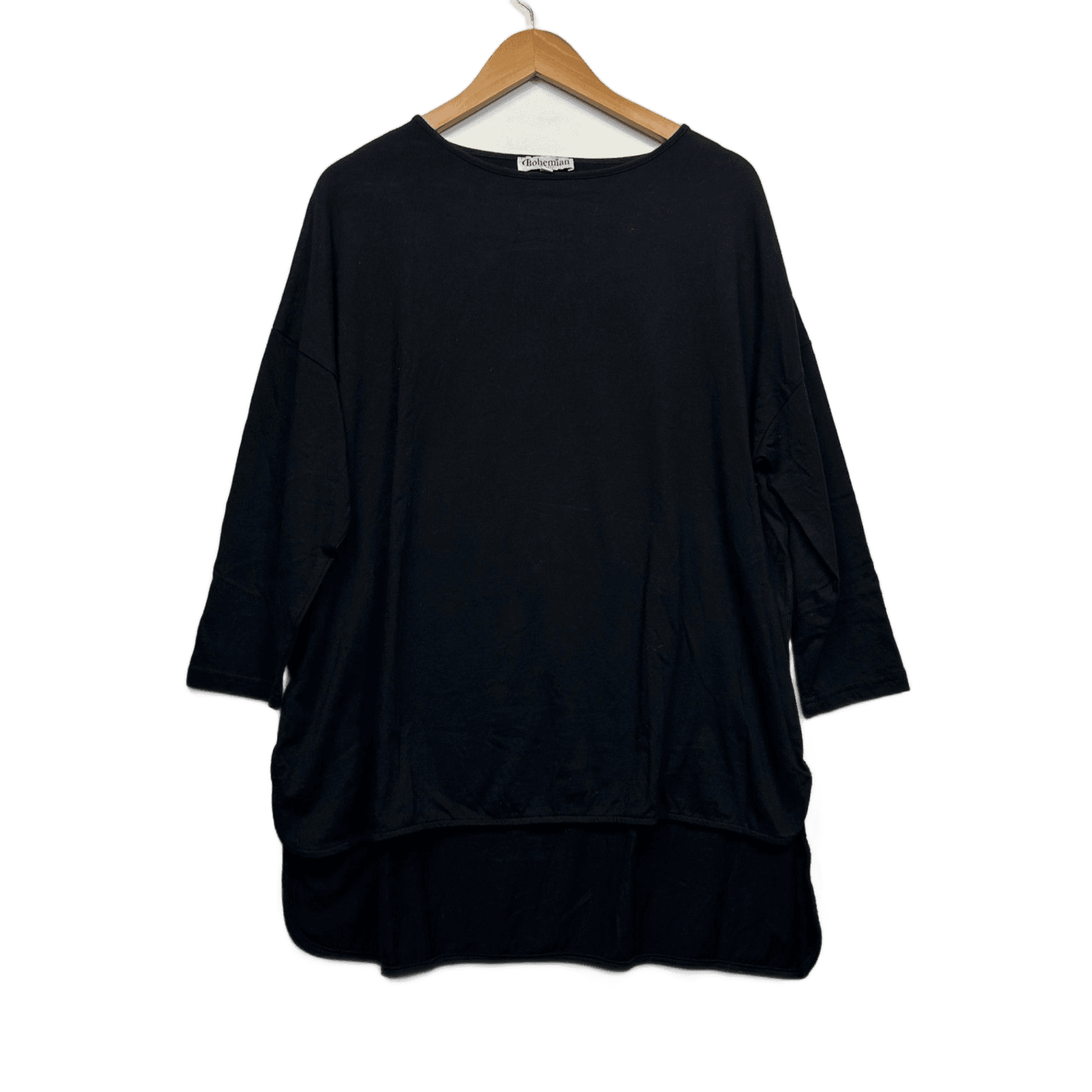 Bohemian Traders Casual Top Size 14 Large Black Long Sleeve 100% Cotton Hi Low
