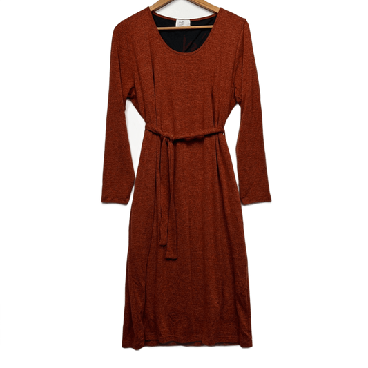 Belle Bird Knit Midi Dress Size 16 Rust Orange Long Sleeve Belted Birdsnest