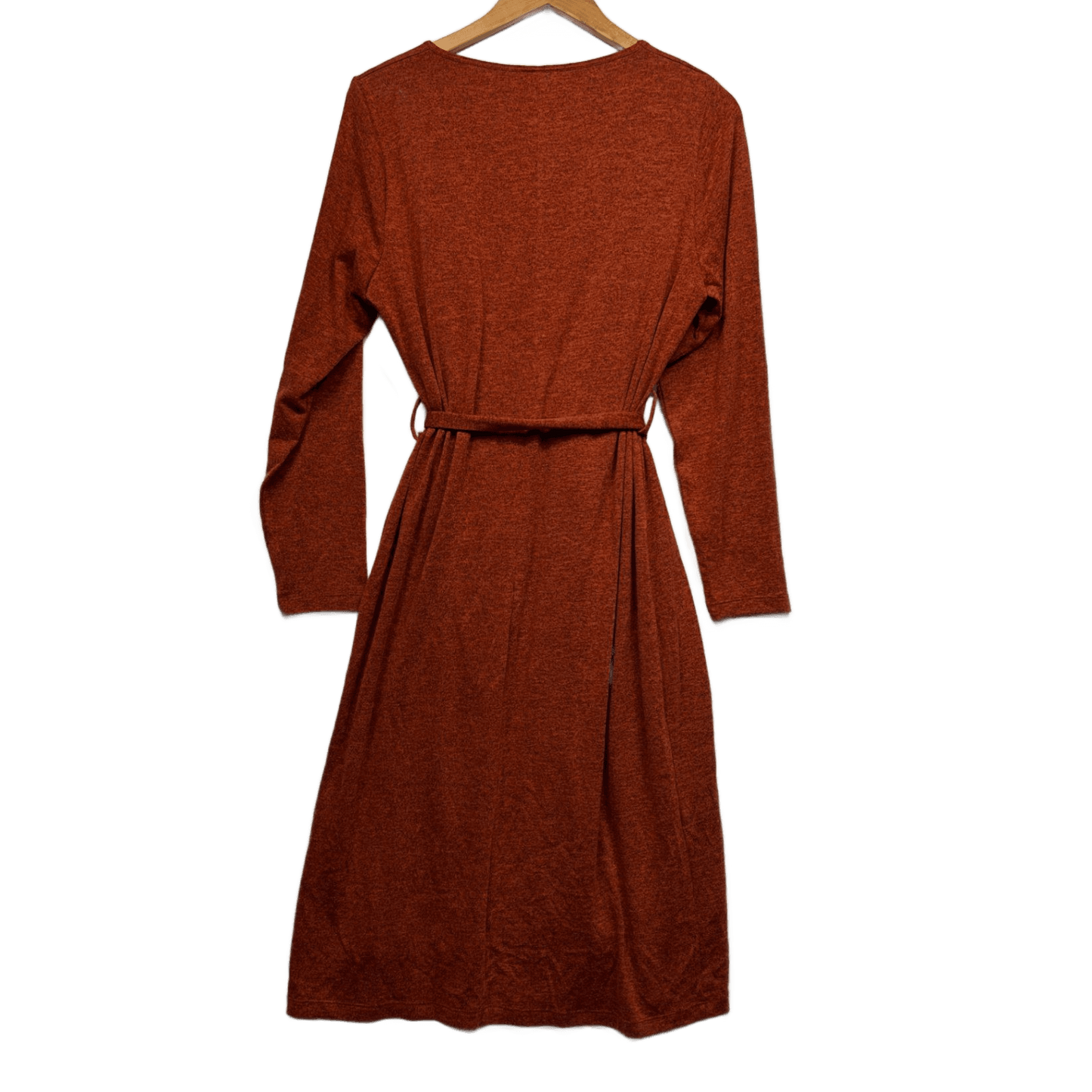 Belle Bird Knit Midi Dress Size 16 Rust Orange Long Sleeve Belted Birdsnest