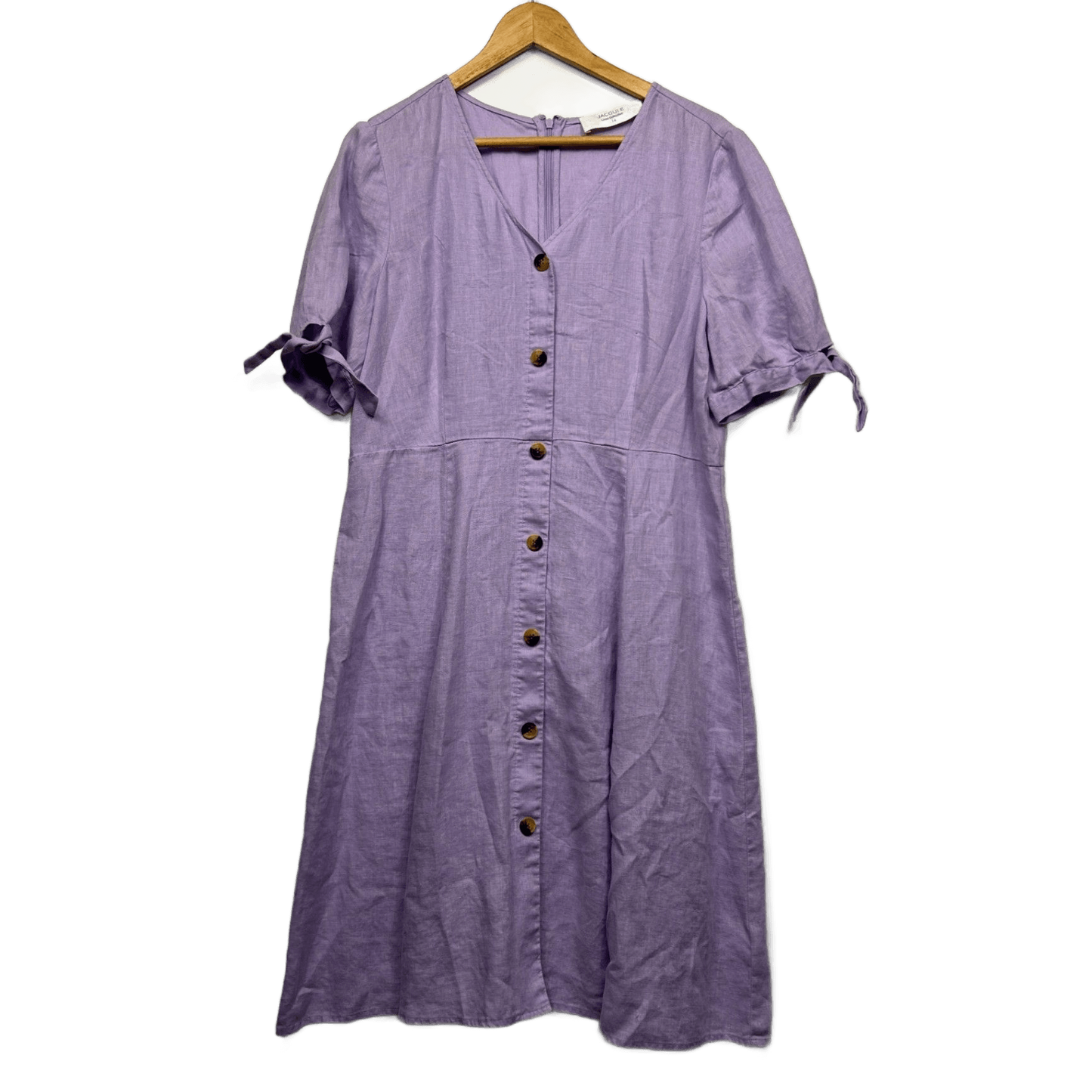 Jacqui E Midi Linen Dress Size 14 Lavender Short Sleeve Button Up
