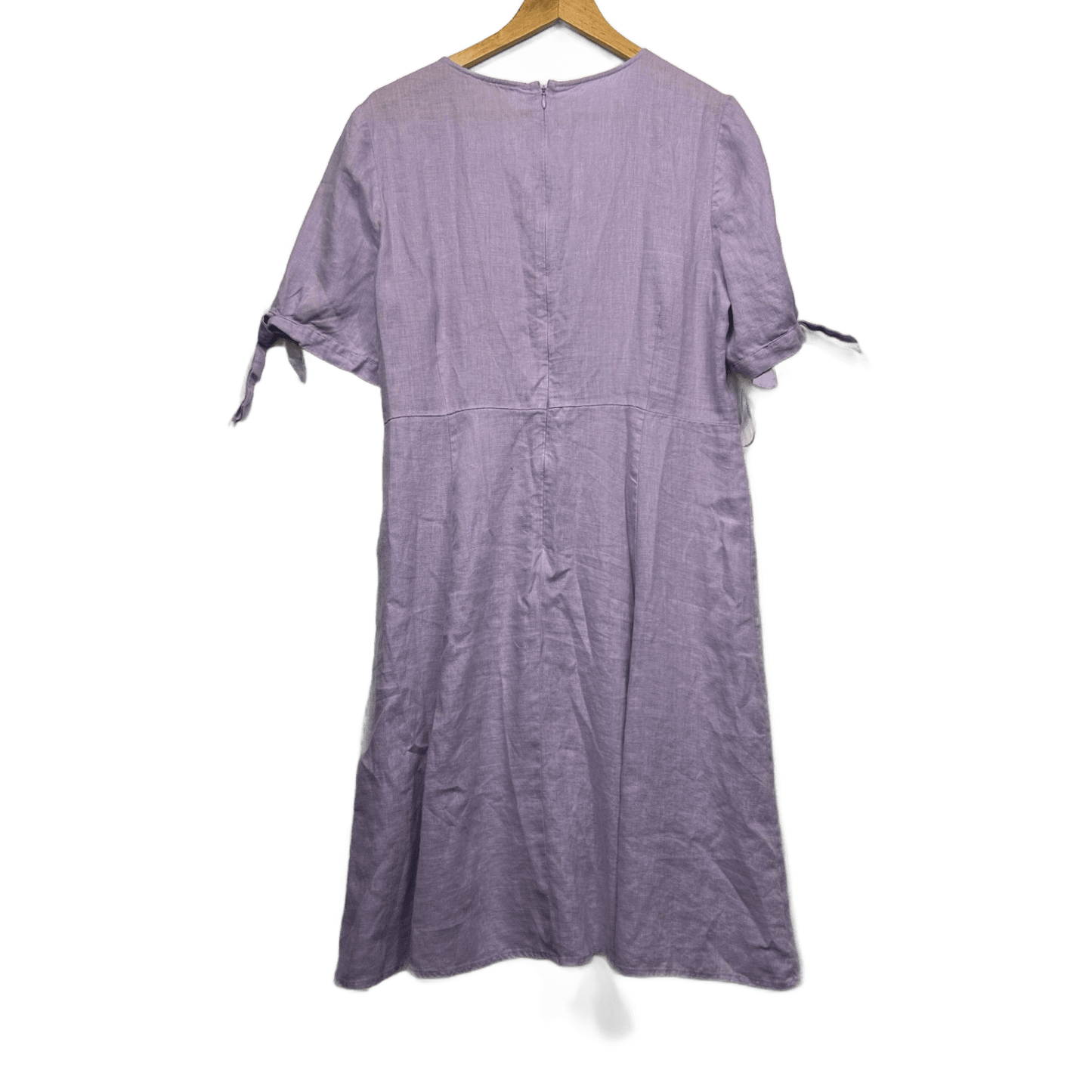 Jacqui E Midi Linen Dress Size 14 Lavender Short Sleeve Button Up