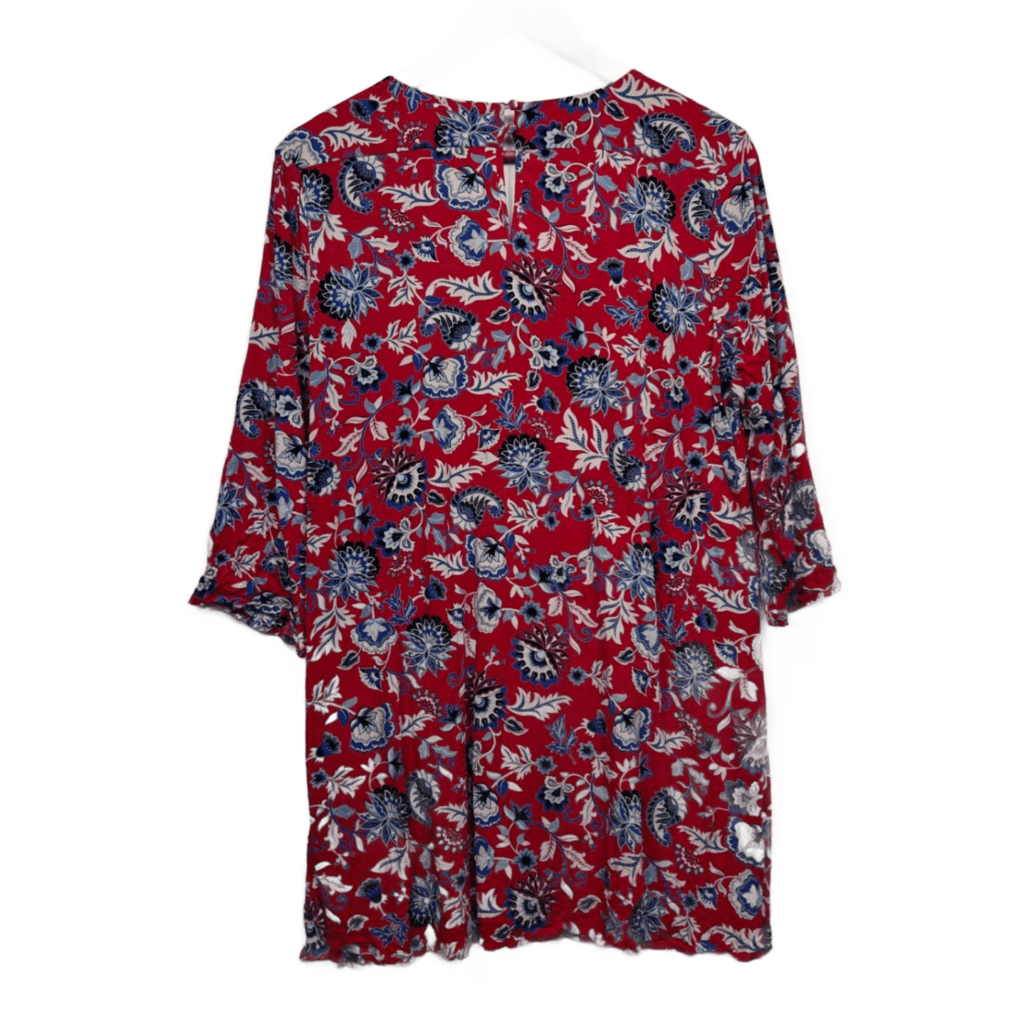 Blue Illusion Top Size 12 / 14 Red Floral Long Sleeve Rayon