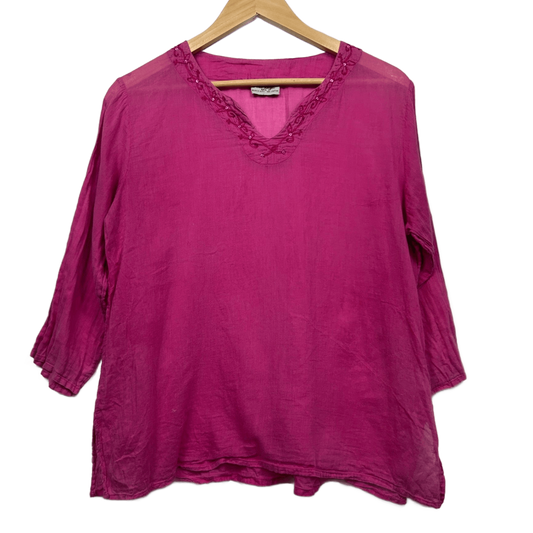 Tree of Life Pink Boho Top Size 16 18 Long Sleeve Rayon Lightweight