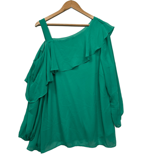 Autograph Blouse Top Size 18 Green One Shoulder Long Sleeve Ruffle