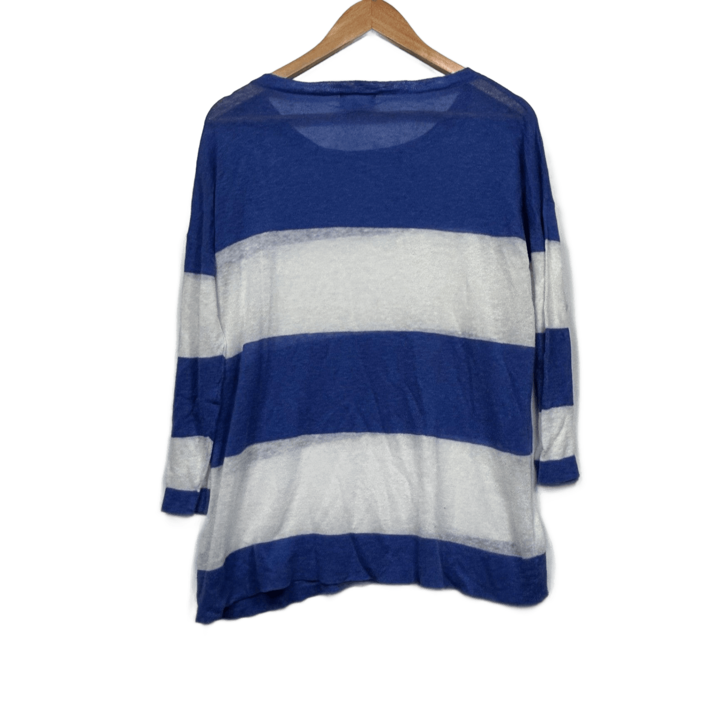 Gordon Smith Knit Linen Blend Top Size 16 XL Blue/Purple White Striped Long Sleeve