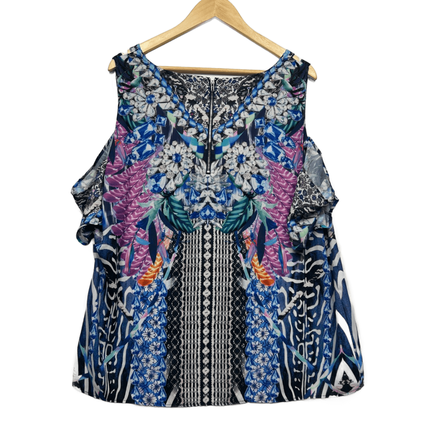 Rockmans Top Size 20 Multicoloured Cold Shoulder Sleeve