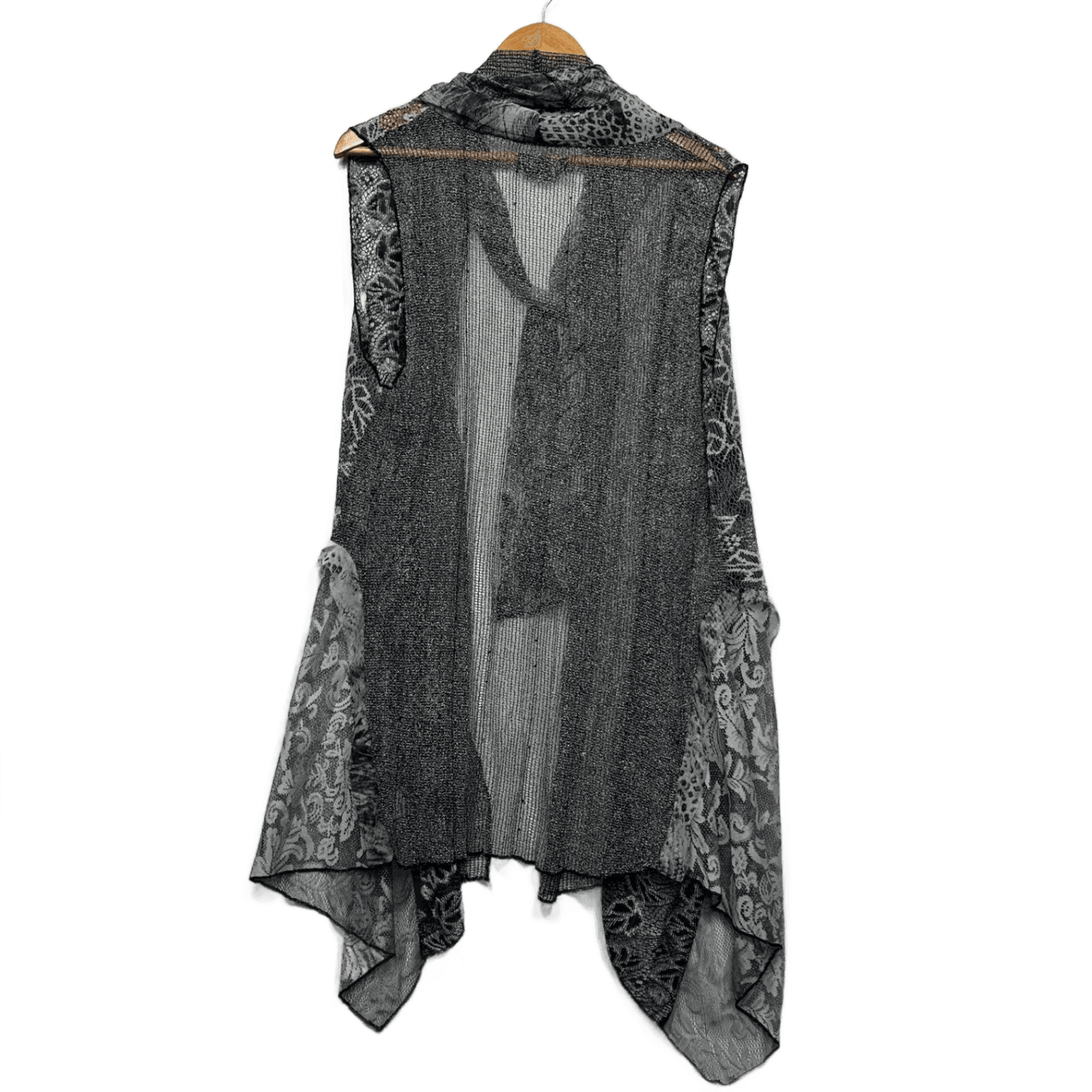 Jenny May Waterfall Vest Duster Jacket Size 14 Large Mesh Lace Sleeveless Knit