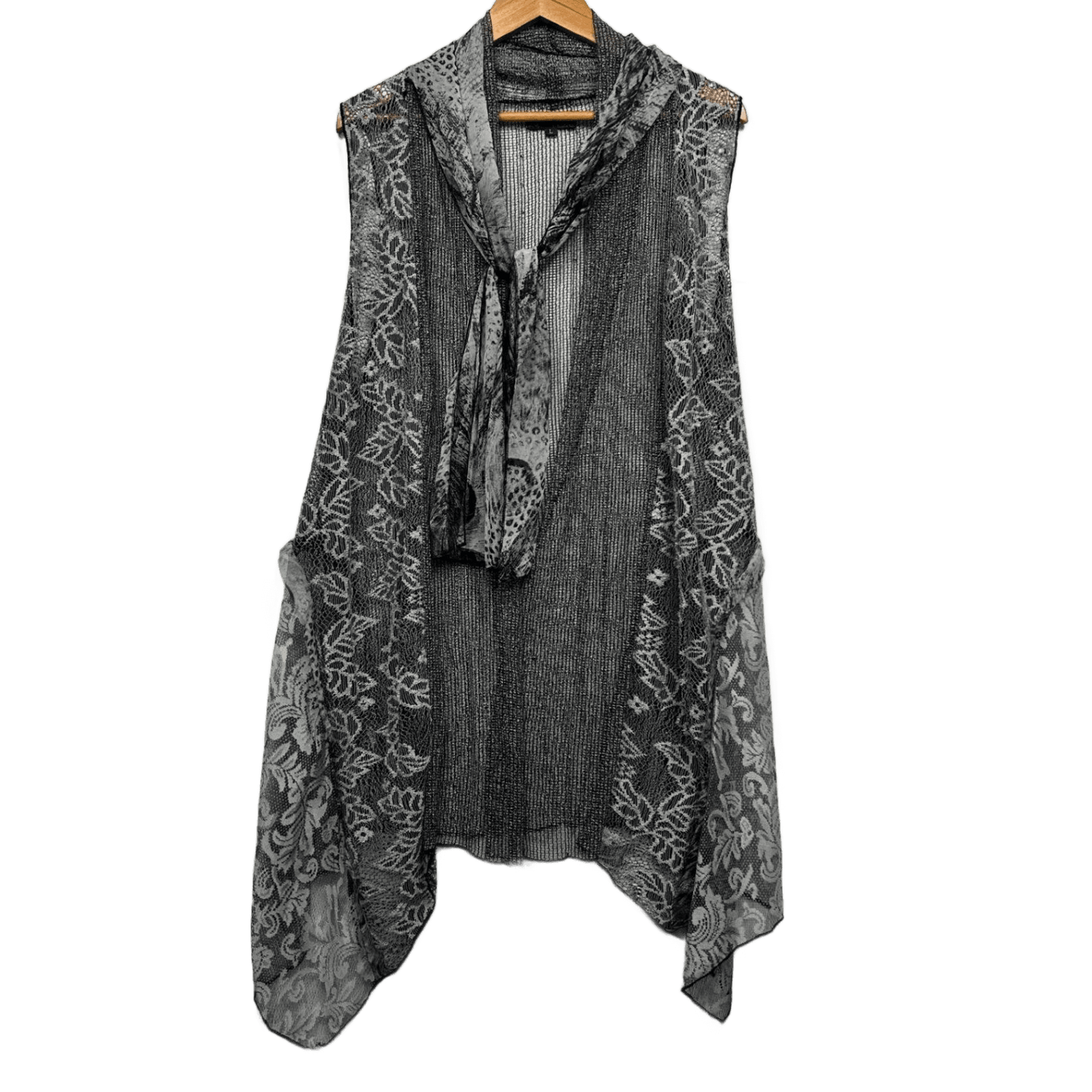 Jenny May Waterfall Vest Duster Jacket Size 14 Large Mesh Lace Sleeveless Knit
