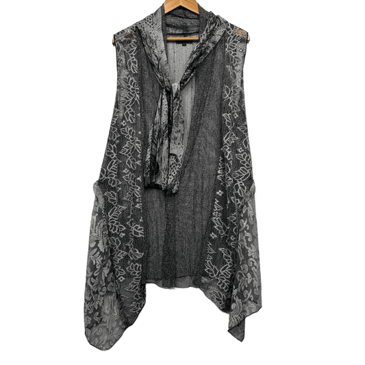 Jenny May Waterfall Vest Duster Jacket Size 14 Large Mesh Lace Sleeveless Knit