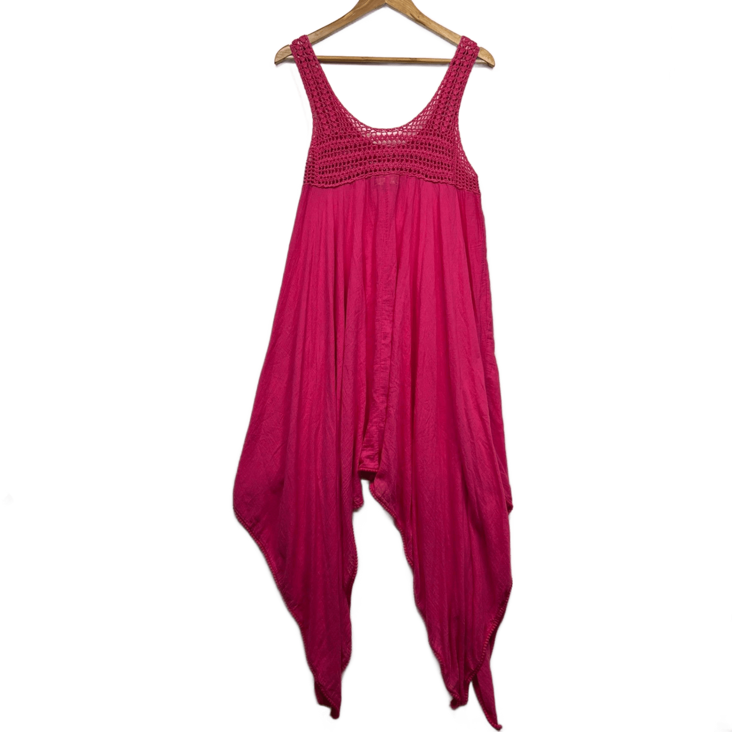 Caroline Morgan Sleeveless Boho Dress Size 16 Pink Asymmetric Hem Crochet Trim