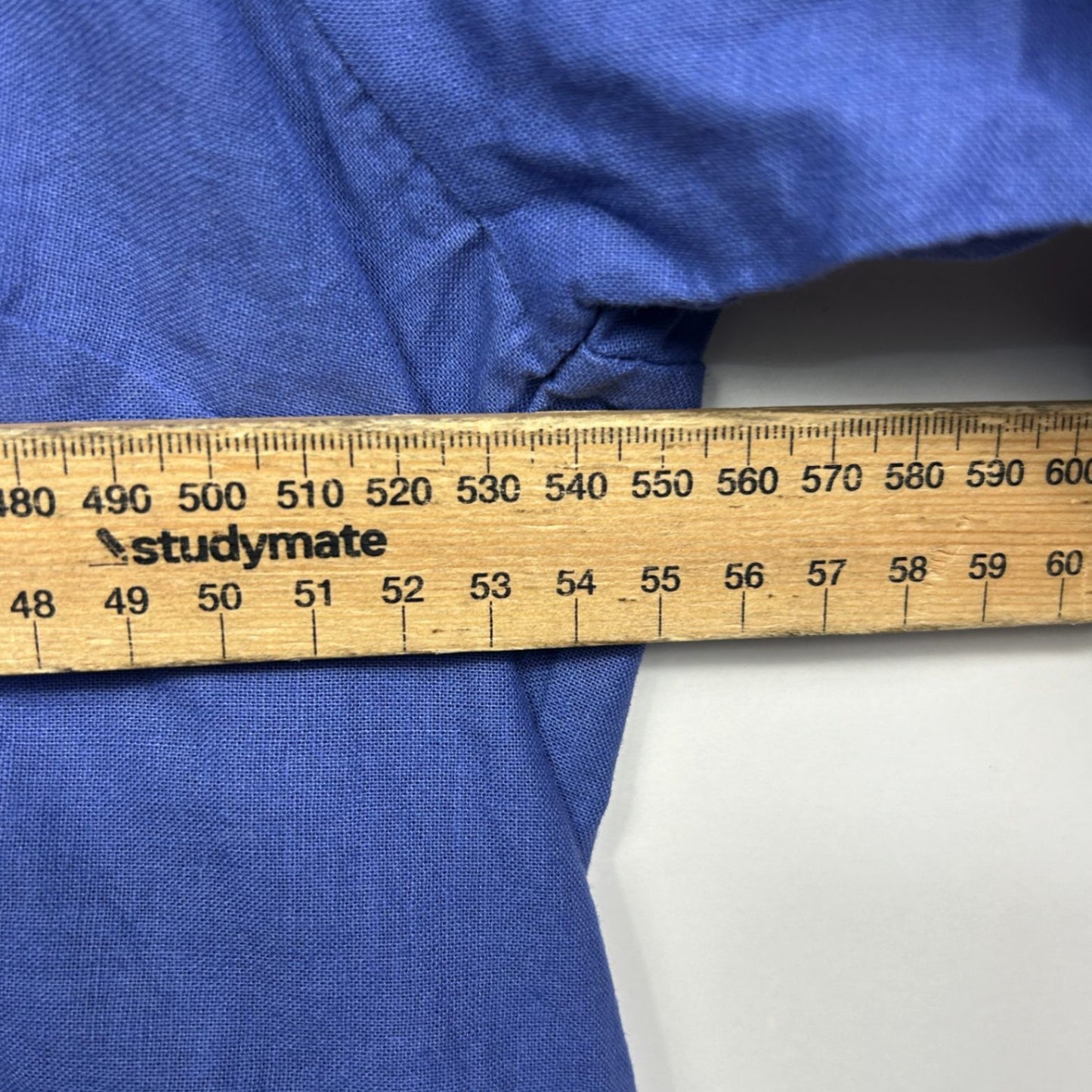 Sara Blue Linen Blend 3/4 Sleeve V-Neck Ruffle Top Blouse Size 14