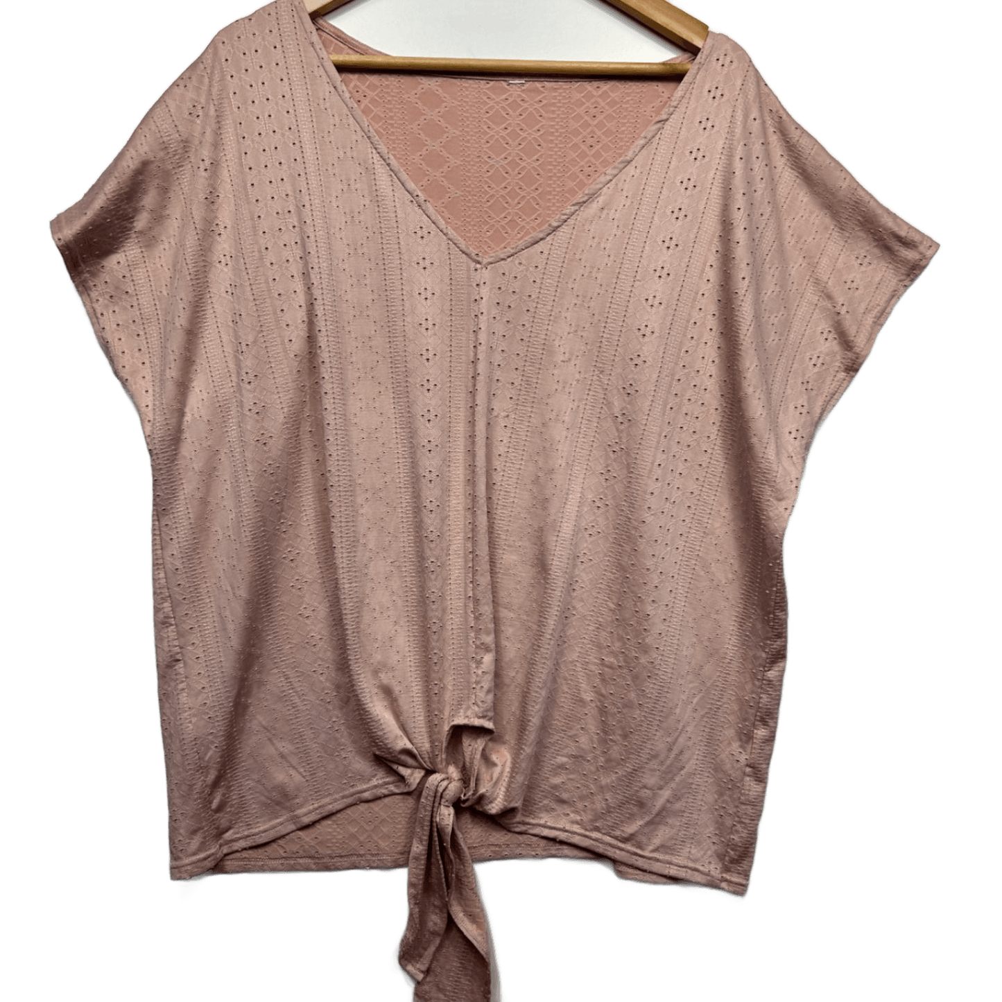 Pink Top Size 16 18 V Neck Short Sleeve Crochet Embroidered