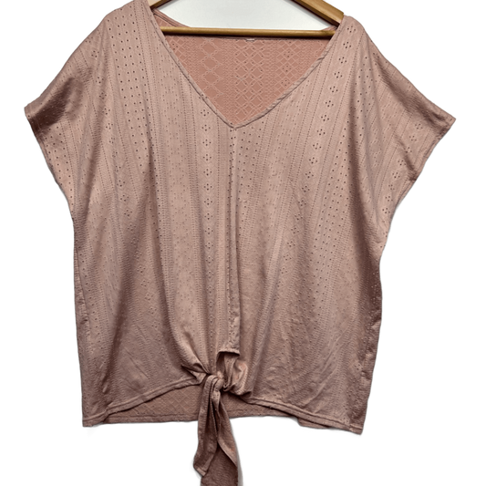 Pink Top Size 16 18 V Neck Short Sleeve Crochet Embroidered